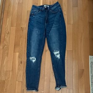 Ripped Dark Wash Skinny Jeans - Distressed Knee Detail